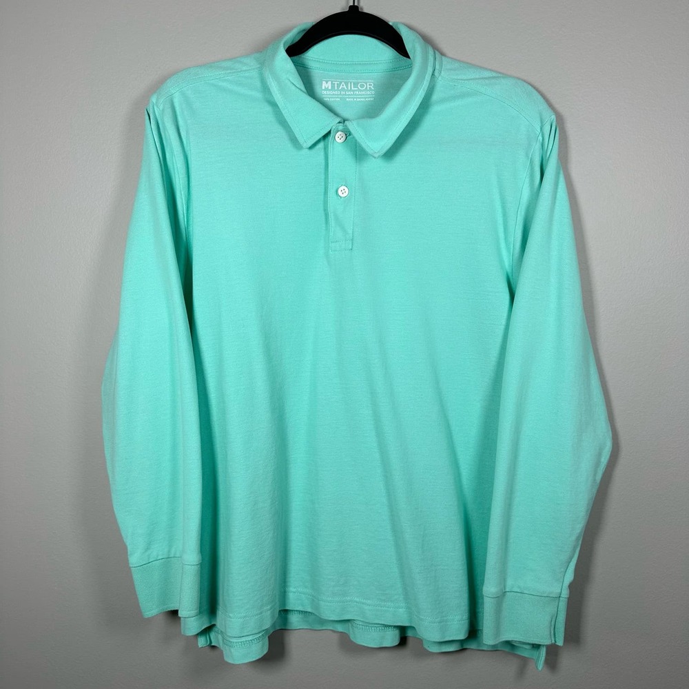 MTailor Seafoam Green Long Sleeve Polo Shirt - Estimating Size Large